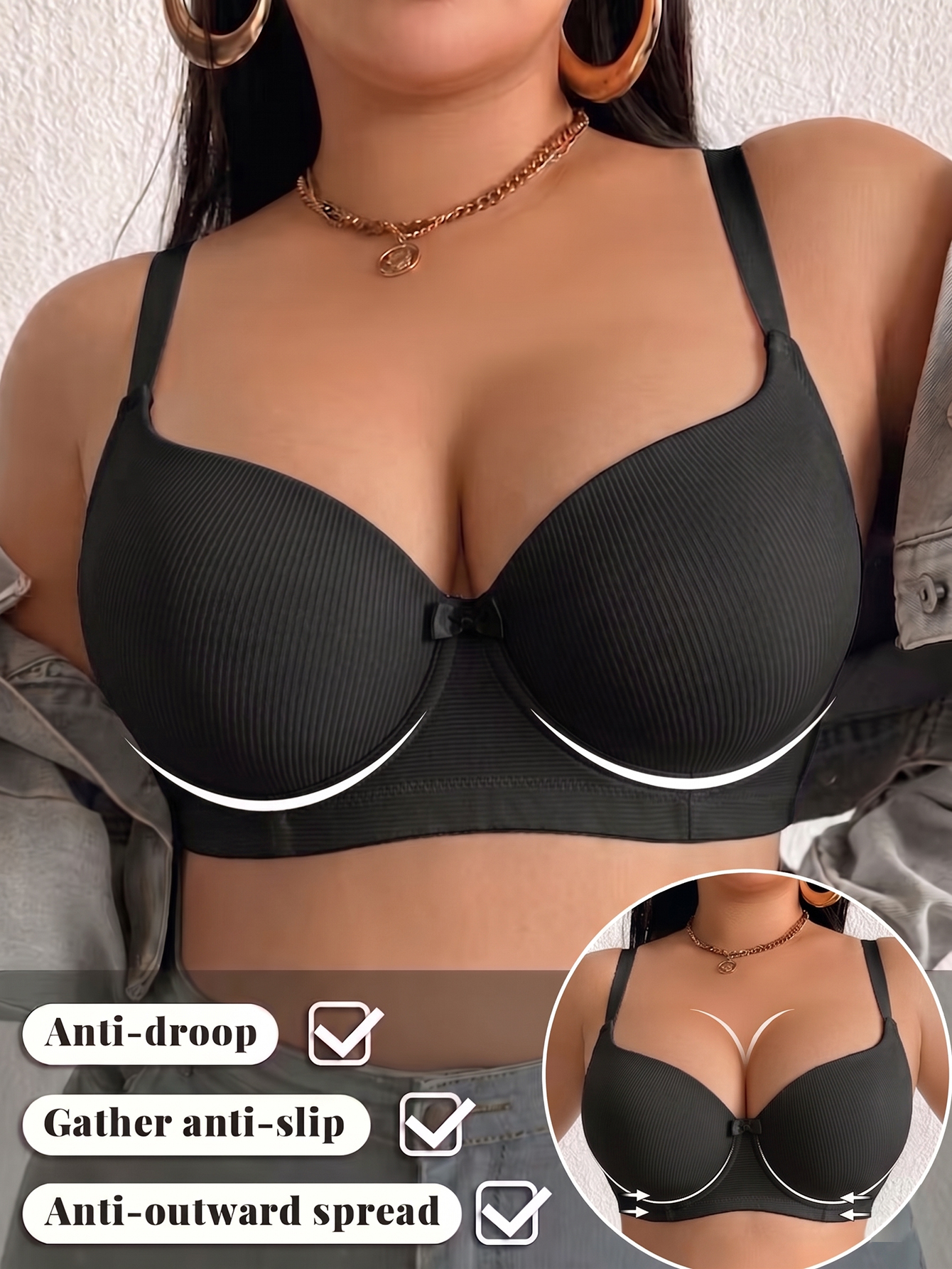 Plus Size Anti-Sagging Women B - Plunge Bra Push Up ulasan dan harga