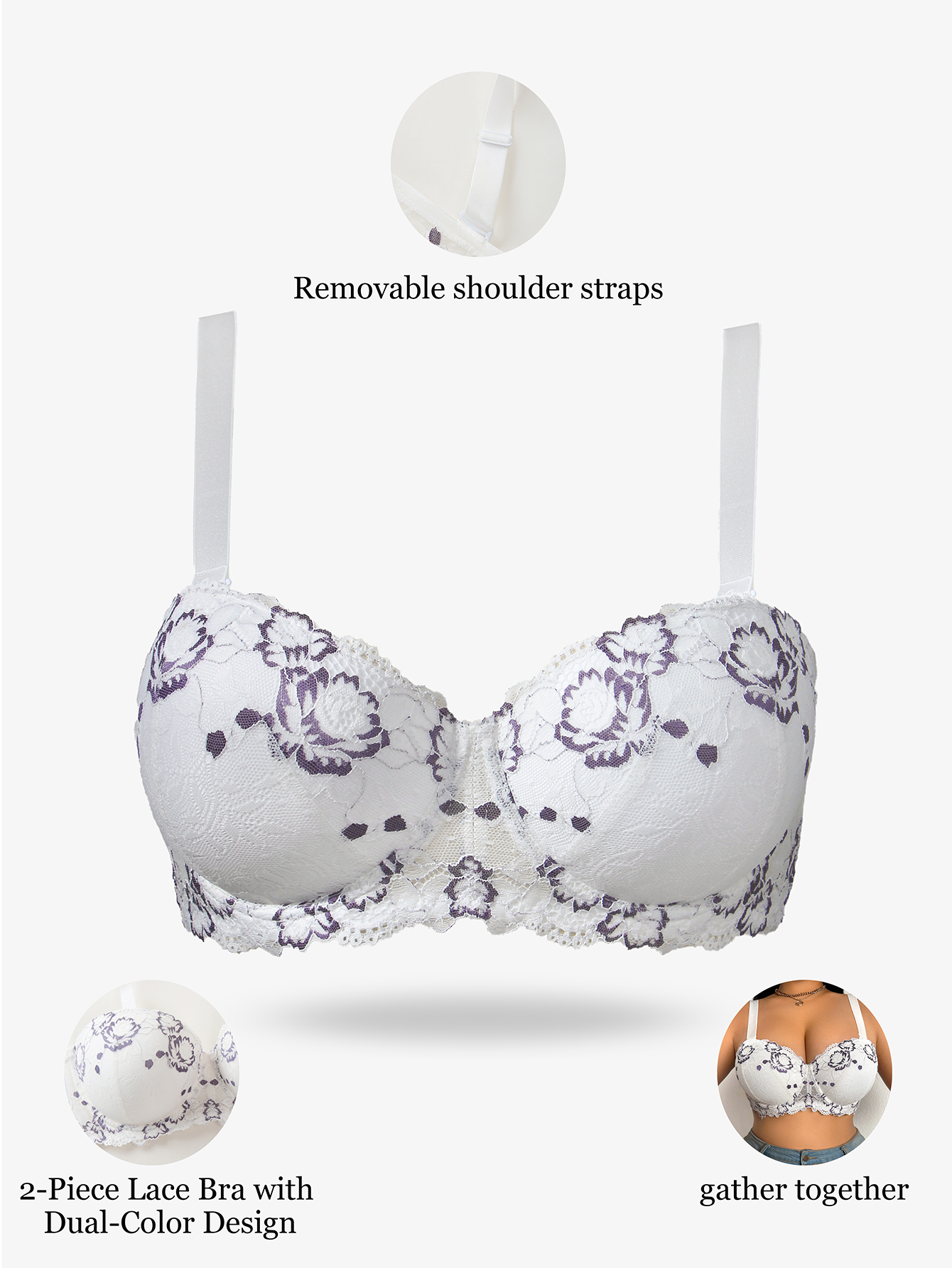 Plus Size Lace & Embroidery Wo - Plunge Bra Push Up ulasan dan harga