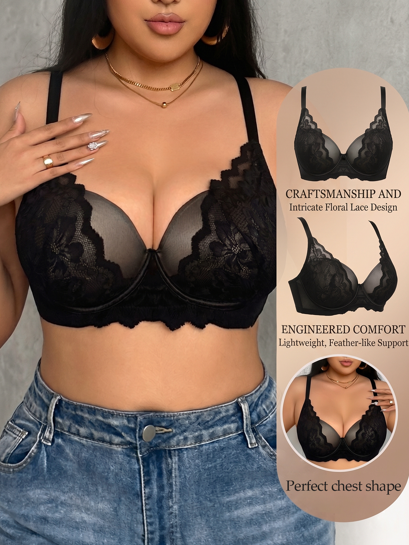 Wide Strap Plus Size Women Bra - Sheer Mesh Bra ulasan dan harga