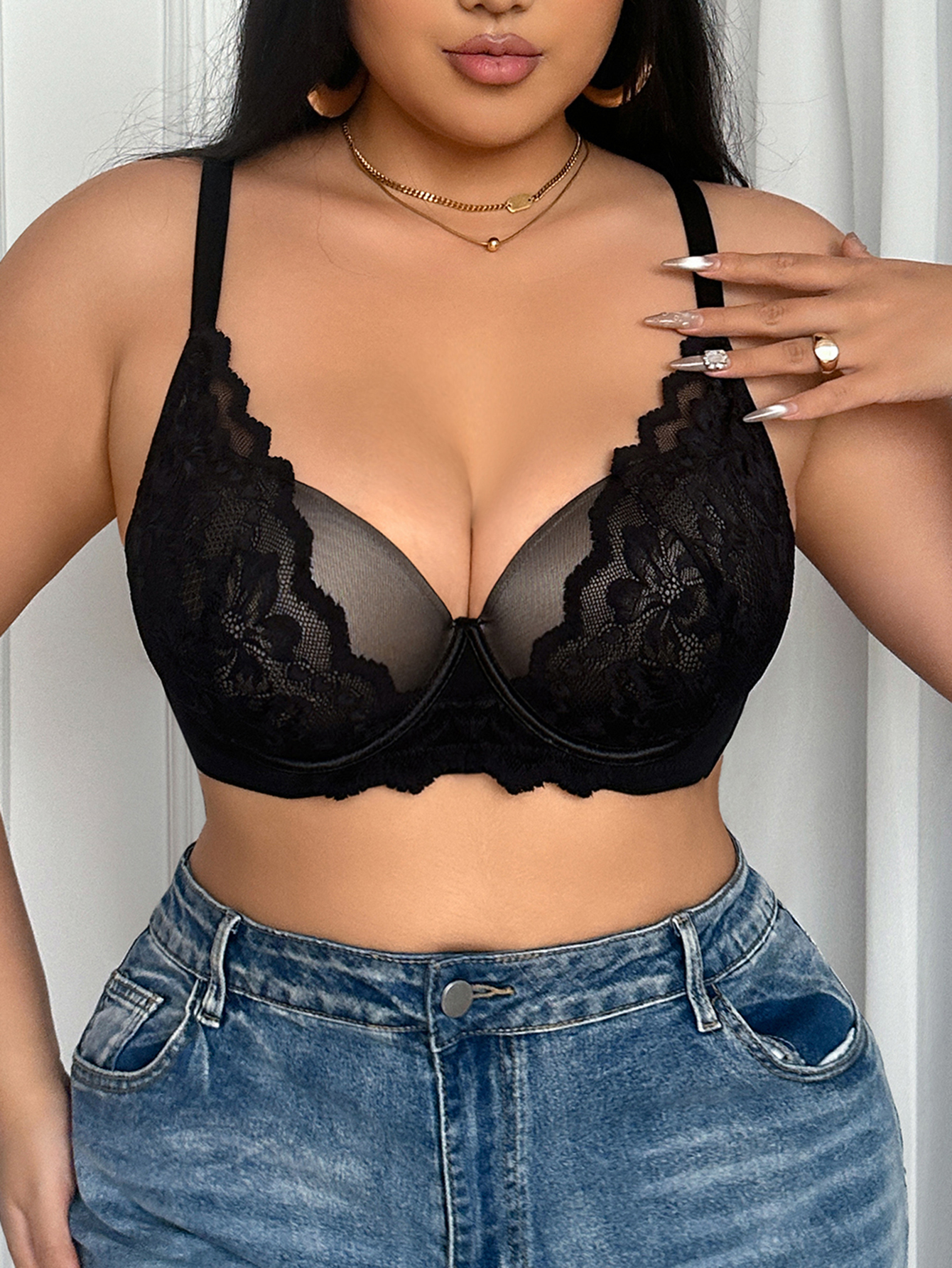 Wide Strap Plus Size Women Bra - Sheer Mesh Bra ulasan dan harga