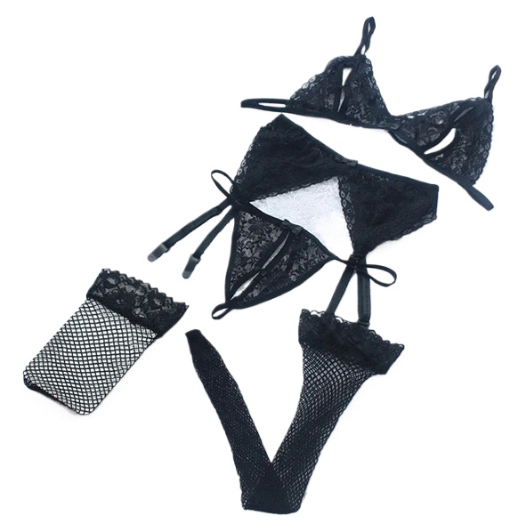 Lace Women Lingerie Set 4 Pcs  - Sheer Bra Lace ulasan dan harga