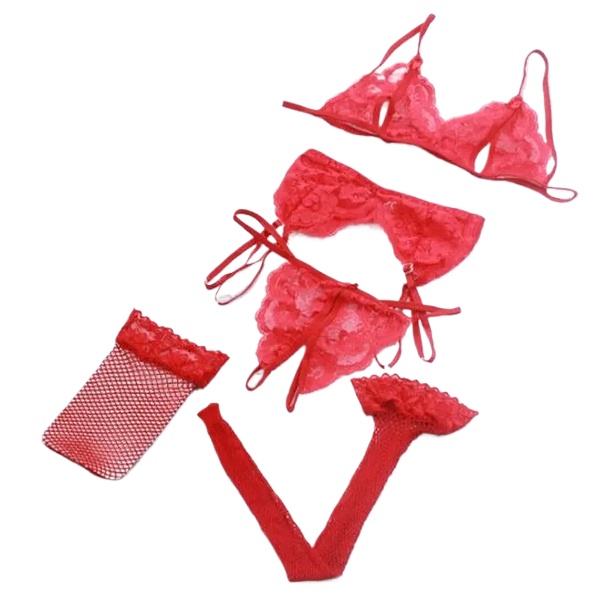 Lace Women Lingerie Set 4 Pcs  - Sheer Bra Lace ulasan dan harga